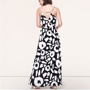 LOFT Navy & White Abstract-Print Spaghetti-Strap Maxi Dress
